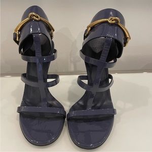 Gucci Uniform Blue Vernice Crystal Heels